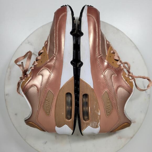 Nike Air Max 90 SE Girls 7Y Metallic Pack Bronze Leather Athletic Shoe Sneaker - Picture 14 of 16